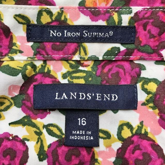 ランズエンド LANDS' END 16 レディース シャツ SUPIMA 薔薇柄