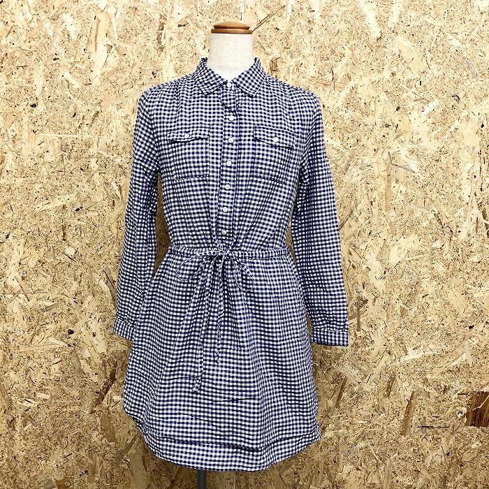 Gap ギャップ S レディース シャツワンピース シャツチュニック スカートに裏地付き チェック柄 ウエストに紐 長袖 綿100 青紫 白 Sl Undo Rowa ヤフー店 通販 Yahoo ショッピング