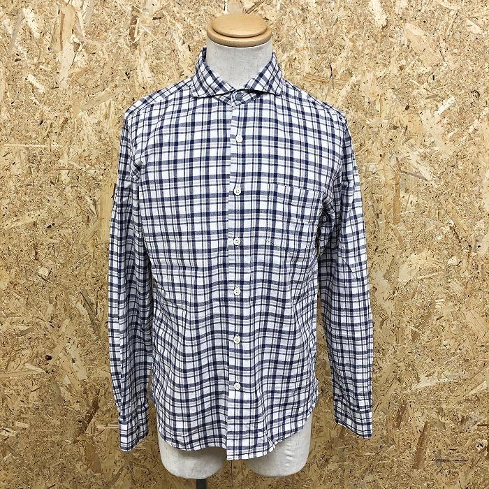 Nano Universe ナノユニバース L メンズ シャツ ホリゾンタルカラー チェック柄 ポケット付き 長袖 綿 麻 ホワイト ネイビー ベージュ Sl Undo Rowa ヤフー店 通販 Yahoo ショッピング