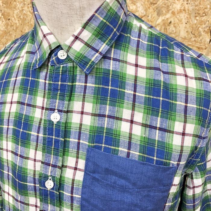 URBAN RESEARCH アーバンリサーチ 38 メンズ シャツ チェック柄 胸ポケット付き レギュラーカラー 長袖 麻100% 青系×黄×黄緑×赤×白系 | URBAN RESEARCH | 01
