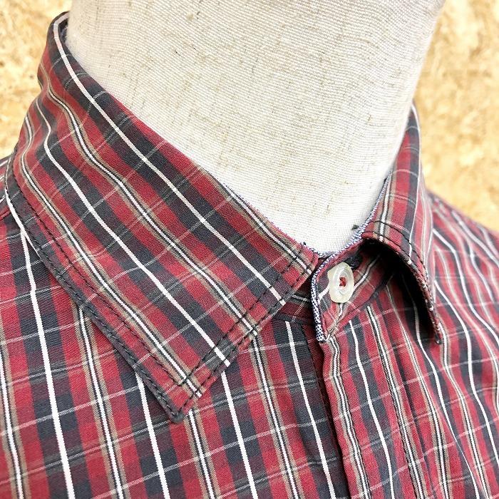 【タグ付】OLLEBOREBLA 長袖総柄シャツ　ラウンドネック　青　M お仕事応援】【透け防止】 ホリゾンタルワイド 長袖 形態安定