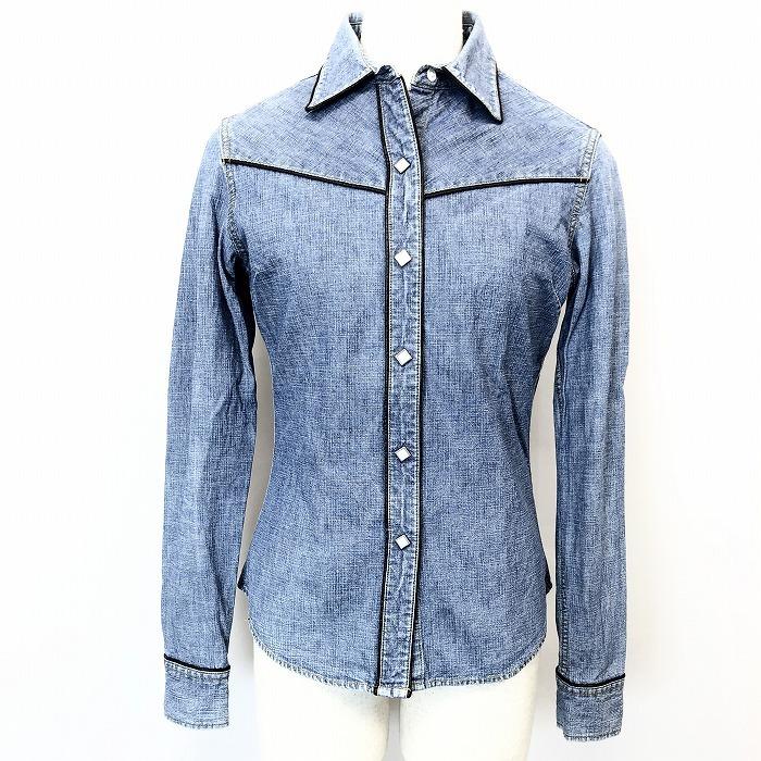 Lee Riders リー M レディース シャンブレーシャツ デニムシャツ トップス ウエスタン スクエア型ドットボタン留め 長袖 綿100 ブルー 青 Sl Undo Rowa ヤフー店 通販 Yahoo ショッピング