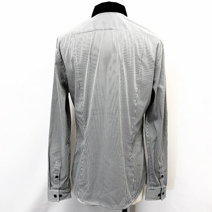 エイチアンドエム H＆M 若干薄手 シャツ ストレッチ ストライプ フレンチフロント 長袖 ポケット無し S グレー 灰色 メンズ 男性 | H&M | 01