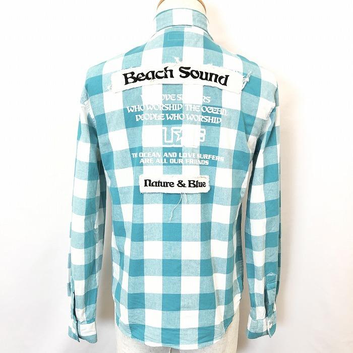 ビーチサウンド Beach Sound シャツ チェック バックプリント ロゴ刺繍  