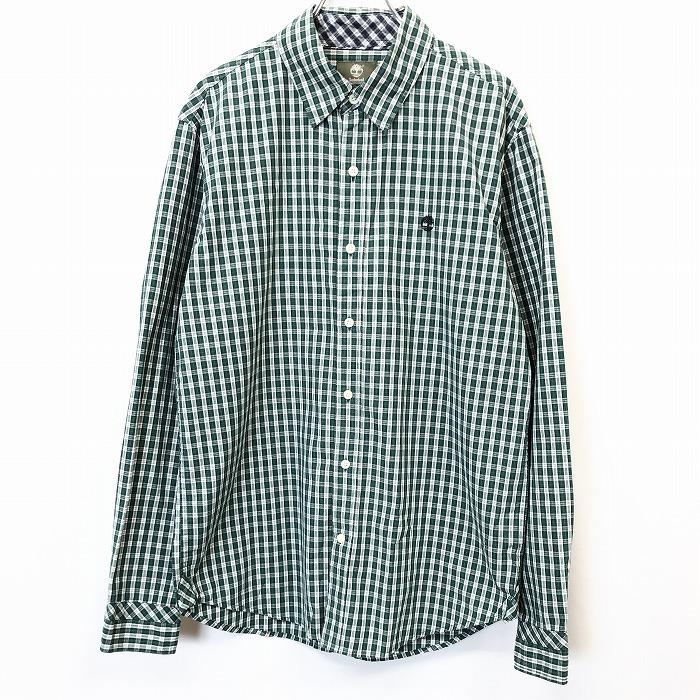 2576 ティンバーランド　刺繍　ロゴ　長袖　ネルシャツ　チェック　緑　黒　M Timberland ティンバーランド シャツ チェック ロゴ刺繍 長袖