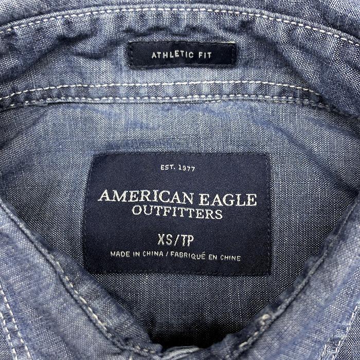アメリカンイーグル American Eagle シャツ 無地 レギュラーカラー 長袖 ロングスリーブ 両胸ポケット 綿100 XS