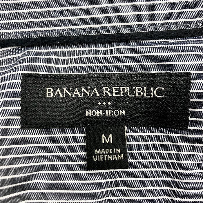 バナナリパブリック BANANA REPUBLIC シャツ ストライプ ポケット無し ロゴのカラーステイ入り 長袖 綿100% M ネイビー 紺 メンズ 男性｜undo-rowa｜04