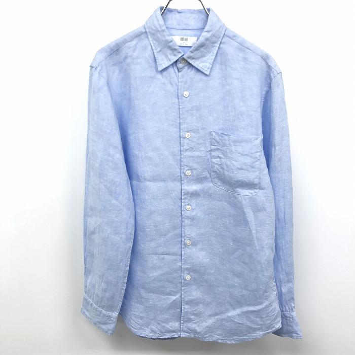 Uniqlo ユニクロ S メンズ シャツ 無地 フレンチフロント レギュラーカラー 長袖 ロングスリーブ 胸ポケット 麻100 ヘザーブルー 杢青 Sl Undo Rowa ヤフー店 通販 Yahoo ショッピング