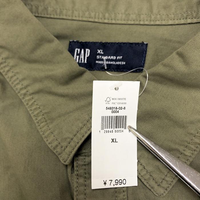 【新品】GAP ギャップ XL メンズ シャツ 大きめ 大きい 無地 両胸フラップポケット 長袖 ロングテール 綿100% ミリタリーグリーン 緑系｜undo-rowa｜03