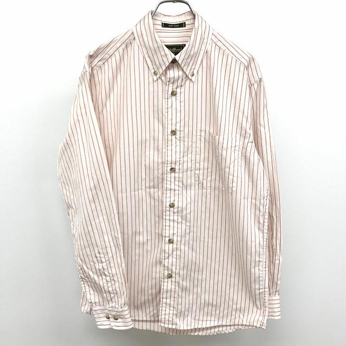 Eddie Bauer - XS メンズ シャツ ストライプ ボタンダウン 長袖 胸ポケット 綿100% ホワイト×ベージュ系×サーモンピンク×ボルドー 白 | Eddie Bauer