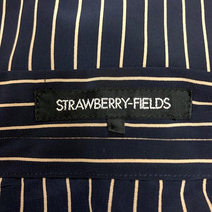 STRAWBERRY-FIELDS 薄手 ブラウス シャツ スカーフカラー ストライプ 長袖 日本製 ポリ100% ネイビー×ブラウン 紺 売れ筋商品|||レディース 女性 STRAWBERRY-FIELDS 薄手 ブラウス シャツ スカーフカラー