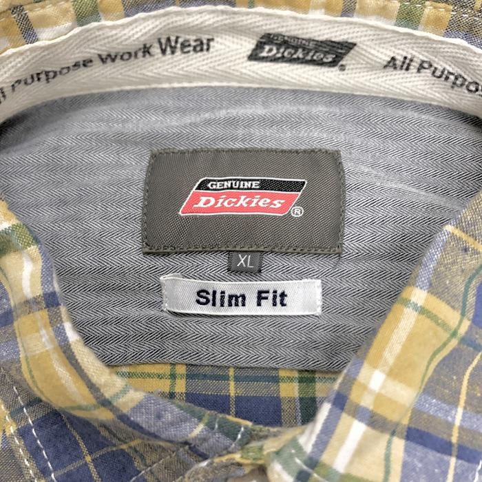 Dickies ディッキーズ XL メンズ シャツ チェック 7分袖 スリムフィット 両胸ポケット 綿×麻 ネイビー×グリーン×イエロー×ホワイト | Dickies | 02