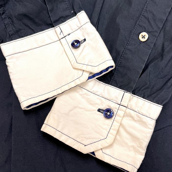 リーセンシーオブマイン RECENCY OF MINE シャツ 無地 ホリゾンタルカラー フレンチフロント 長袖 ポケット無し 綿100% 44 ネイビー メンズ |  | 03