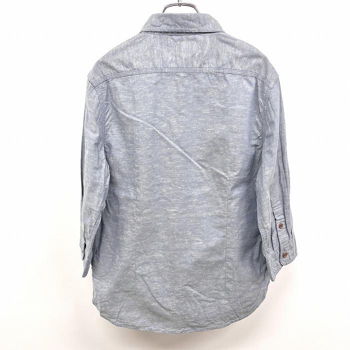 ティーケー タケオキクチ TK TAKEO KIKUCHI シャツ 襟とカフスと前立てにチェック柄裏地 7分袖 両胸ポケット 綿100% 杢ブルー系 メンズ