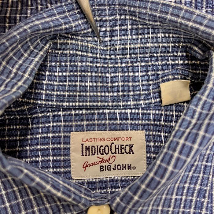 ビッグジョン BIG JOHN シャツ 『INDIGO CHECK』 インディゴチェック 両胸フラップポケット 長袖 綿100% M ネイビー×ホワイト 紺 メンズ｜undo-rowa｜03