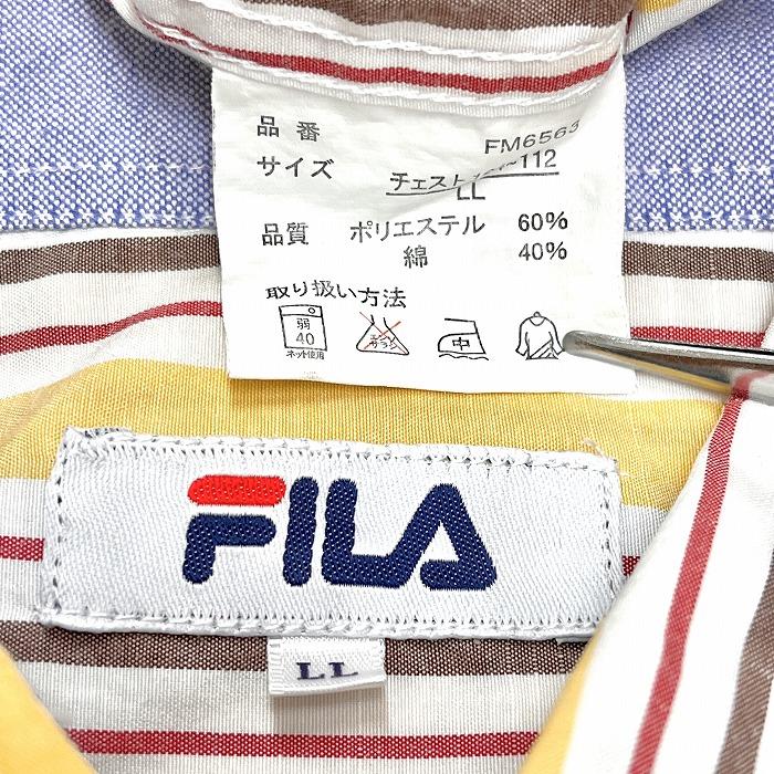 FILA フィラ シャツ ストライプ ロゴ刺繍 ボタンダウン 長袖