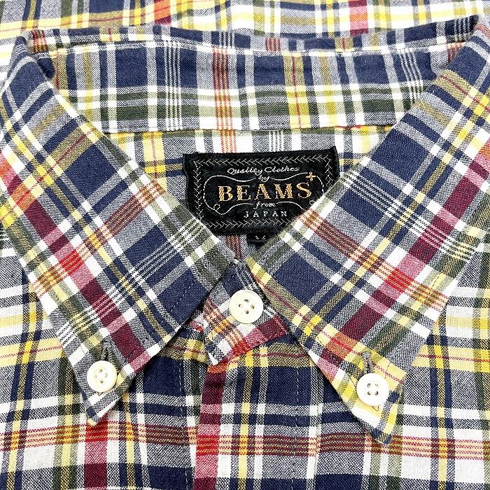 BEAMS PLUS ビームスプラス M メンズ シャツ チェック ボタンダウン 長袖 綿100% ネイビー×レッドピンク系×イエロー×グリーン×ホワイト｜undo-rowa｜03