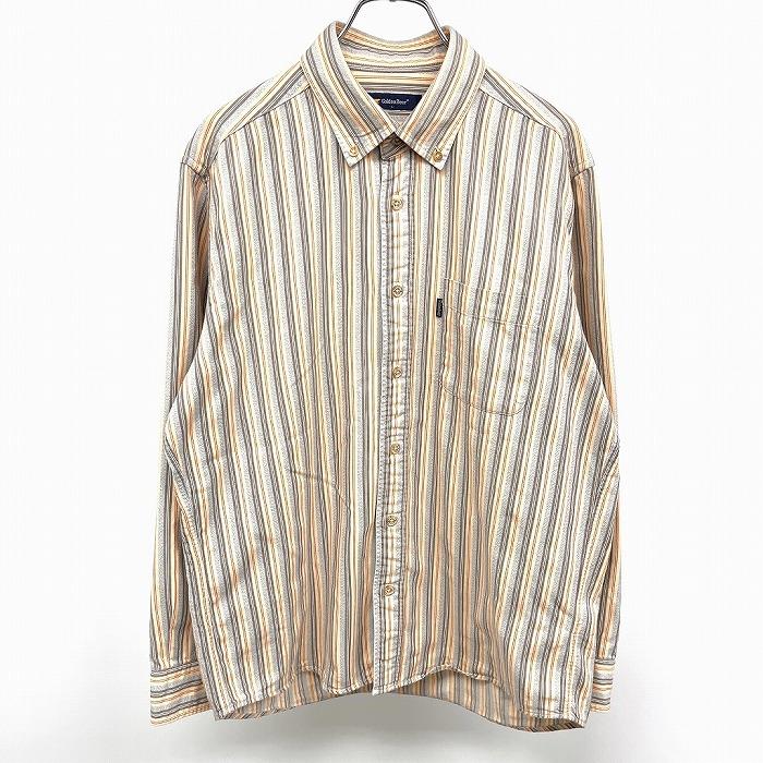 未使用 ENDS and MEANS ボタンダウンシャツ ベージュストライプ M Golden Bear（ゴールデンベア） シャツ ストライプ ボタンダウン 長袖