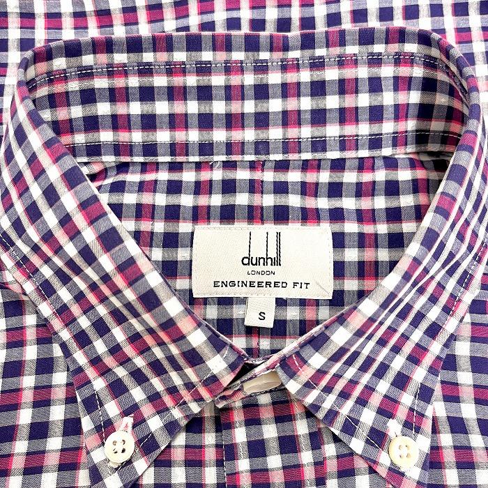 dunhill ダンヒル シャツ チェック 胸ポケットにロゴ刺繍 丸裾