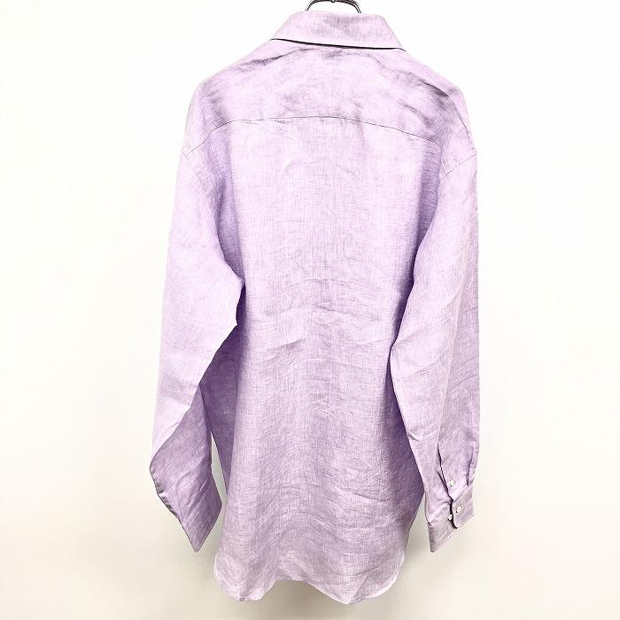 直営店 シャツメーカーチョーヤ 【新品】SHIRT MAKER CHOYA シャツ 無地 フレンチフロント 長袖 ポケット 麻100% LB-88(胸囲104-112) 杢紫 メンズ