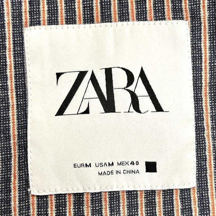 ザラ ZARA クレープ シアサッカー シャツジャケット ストライプ ボタン留め 長袖 ポリ100% M 紺×茶×白系 紺 メンズ(レディース？)｜undo-rowa｜03