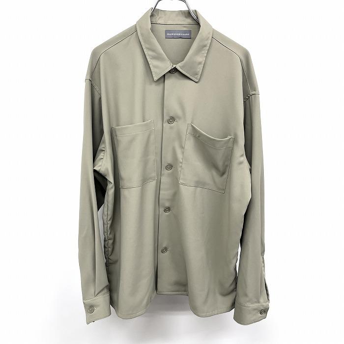 しまむら SEASON REASON by Lin＆Red シャツ 長袖 無地 ボックスカット 両胸ポケット フレンチフロント ポリ100% M グリーン 緑系 メンズ | しまむら