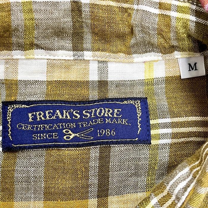 フリークスストア FREAK'S STORE シャツ 7分袖 チェック ボタンダウン 胸ポケット 麻100% M マルチカラー 緑系×茶系×紫系×白 メンズ｜undo-rowa｜04