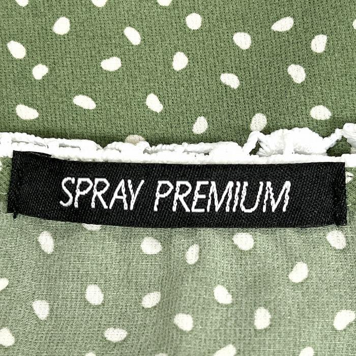 スプレイ SPRAY PREMIUM シャツ ブラウス 7分袖 手書き風のドット柄 花柄レースのクエーカーカラー ポリ100% M グリーン 緑×白 レディース | SpRay | 02