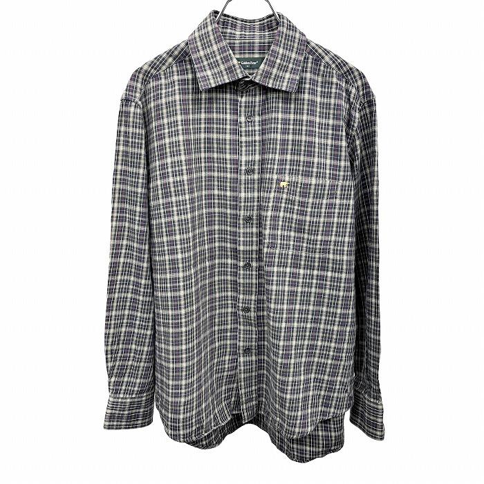 ゴールデンベア Golden Bear シャツ チェック セミワイドカラー 長袖 クマ刺繍 綿100% M ネイビー 紺×紫系ピンク×白×グレージュ メンズ | Golden Bear