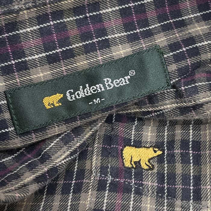 ゴールデンベア Golden Bear シャツ チェック セミワイドカラー 長袖 クマ刺繍 綿100% M ネイビー 紺×紫系ピンク×白×グレージュ メンズ | Golden Bear | 02