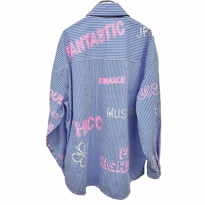 THICC シャツ ストライプ 英字 文字 花 ロゴ ビッグシルエット 長袖