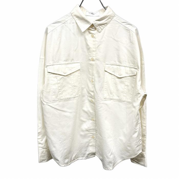 アズールバイマウジー AZUL by moussy シャツ 無地 両胸フラップポケット 長袖 レーヨン×綿 S オフホワイト レディース