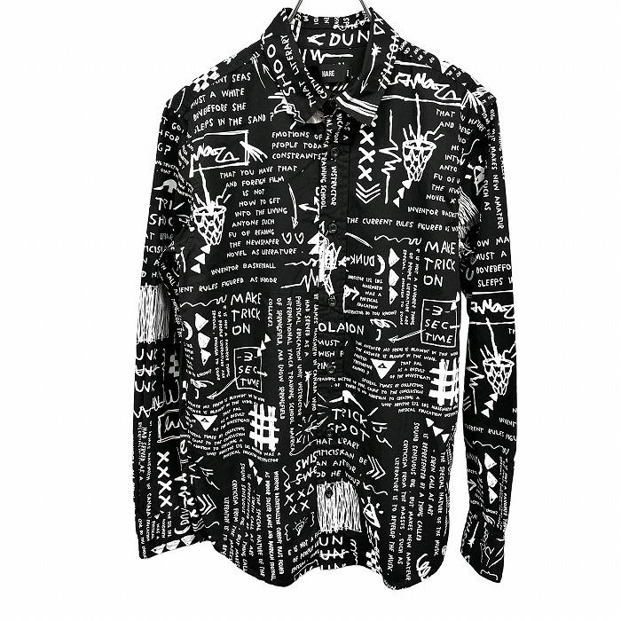 HARE ハレ シャツ 総柄 英字 文字 長袖 ポケット無し ロングスリーブ  