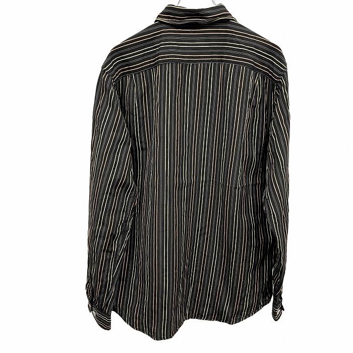 Gregoire シャツ ストライプ ワイヤー襟 両胸フラップポケット 長袖 ロングスリーブ 綿100% M ブラック 黒×オレンジ×黄 メンズ |  | 02