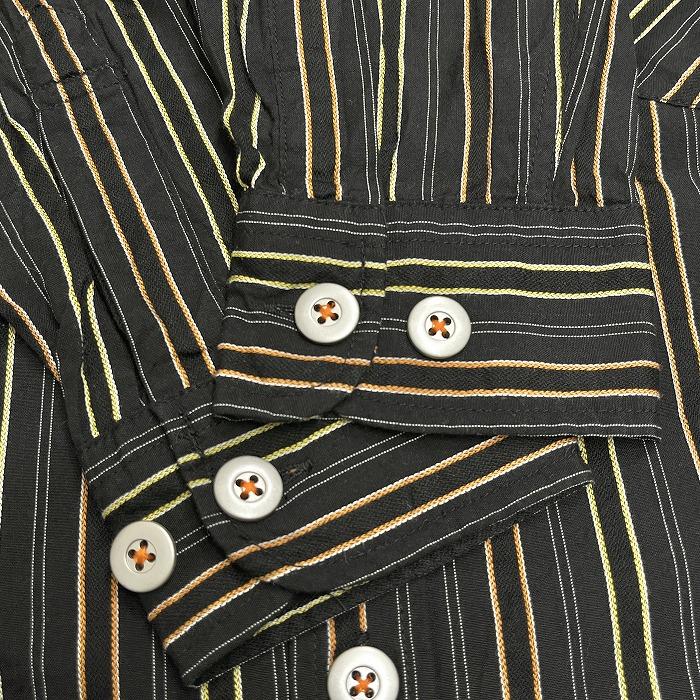 Gregoire シャツ ストライプ ワイヤー襟 両胸フラップポケット 長袖 ロングスリーブ 綿100% M ブラック 黒×オレンジ×黄 メンズ |  | 03