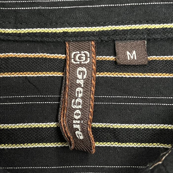 Gregoire シャツ ストライプ ワイヤー襟 両胸フラップポケット 長袖 ロングスリーブ 綿100% M ブラック 黒×オレンジ×黄 メンズ |  | 04