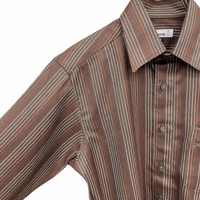 ウェザーコック シャツ ストライプ 鶏の刺繍 胸ポケット 長袖 ピュア