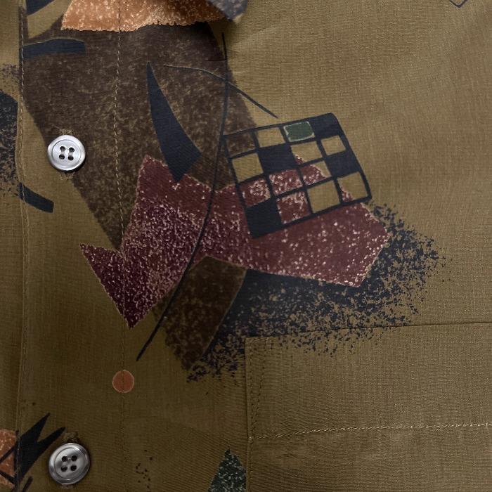 ボスピアーズ BOTH PIERS 少し薄手 シャツ 総柄 アート柄 長袖 ポリ100% L グリーンブラウン カーキ系 カーキ×茶×緑×紫×黒 メンズ |  | 03
