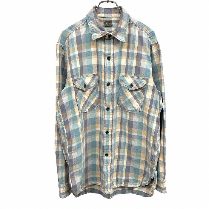 リー Lee シャツ チェック 両胸フラップポケット 長袖 ロングスリーブ 綿100% コットン100% L ブルー 青×ベージュ×紺 メンズ | Lee