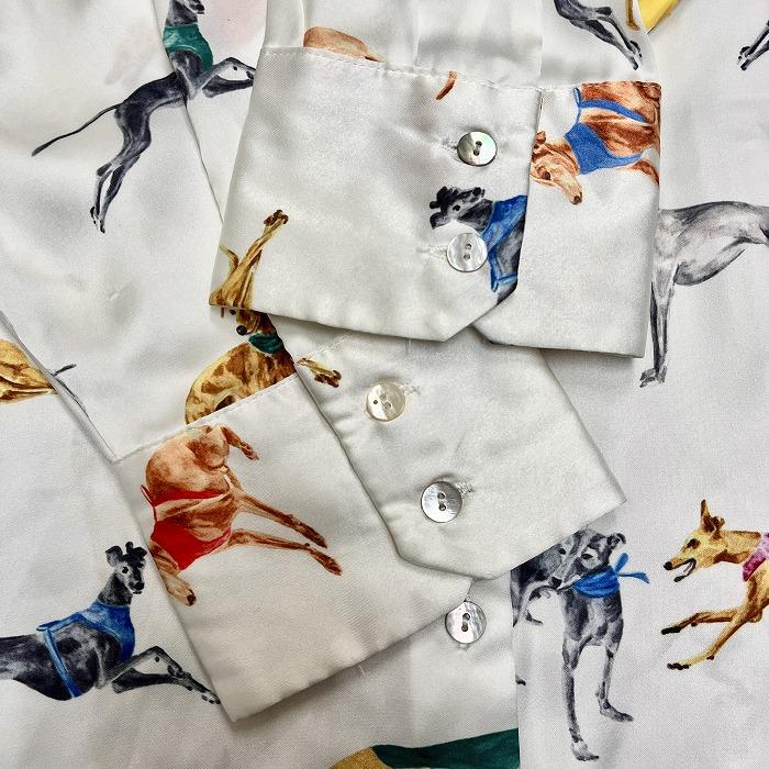 ザラ 若干透け感 シャツ 犬のイラスト 丈短め シェルボタン 長袖 ポケット無し ポリ100% L オフホワイト 白系×マルチカラー レディース | ZARA | 02