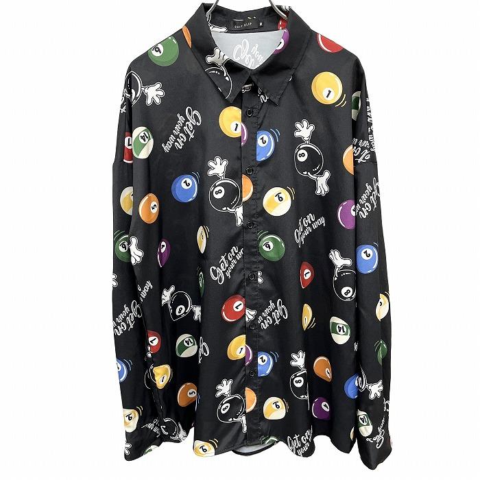 CHIP CLIP シャツ ビリヤードの玉のキャラクター 英字 長袖 ポリ100% M