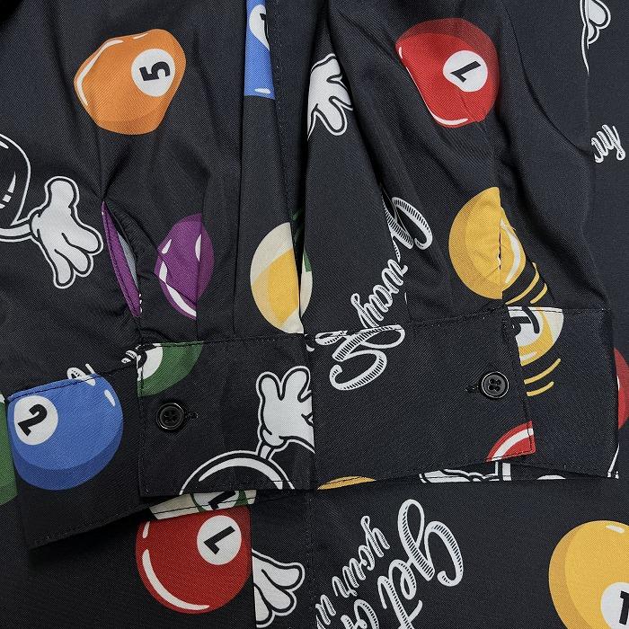 CHIP CLIP シャツ ビリヤードの玉のキャラクター 英字 長袖 ポリ100% M ブラック 黒×赤×緑×オレンジ×黄×青×ベージュ メンズ |  | 02