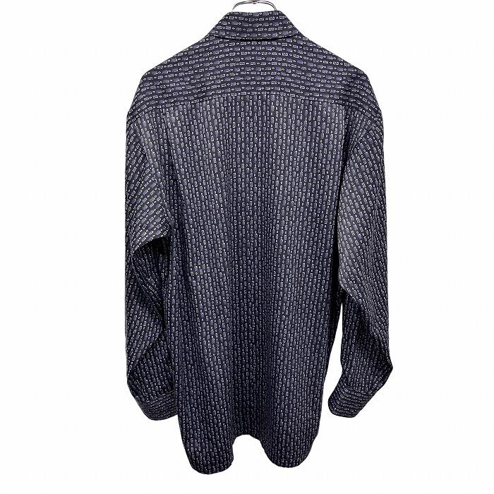 LORDY 総柄シャツ スクエア×ダイヤ 長袖 胸ポケット フレンチフロント