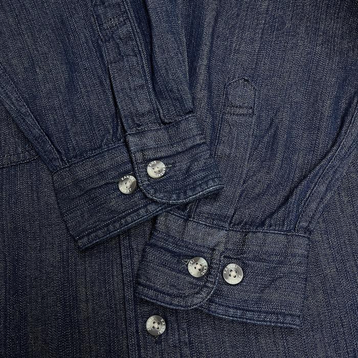 カンサイジーンズ KANSAI JEANS デニムシャツ 両胸フラップポケット 無地 長袖 ロングスリーブ 綿100% M ブルー 青(ベージュMIX) メンズ |  | 02
