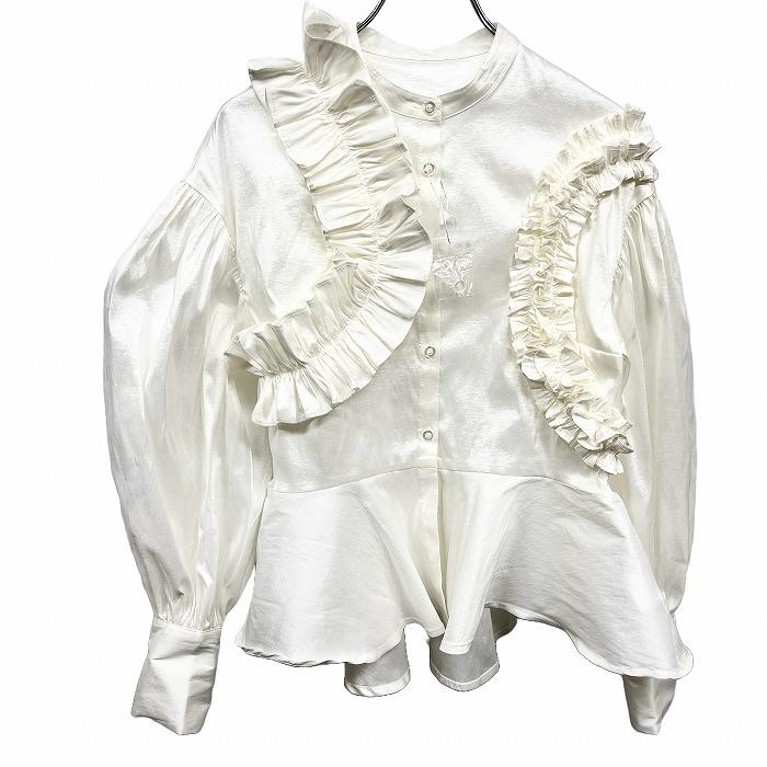 ビビィ Bibiy. バンドカラーシャツ フリル 裾フレア 硬い生地感 長袖