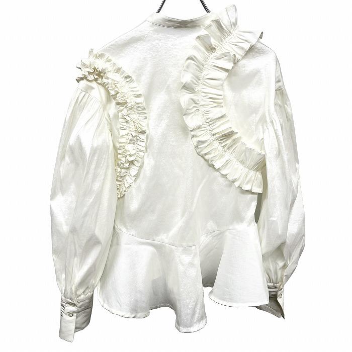 ビビィ Bibiy. バンドカラーシャツ フリル 裾フレア 硬い生地感 長袖