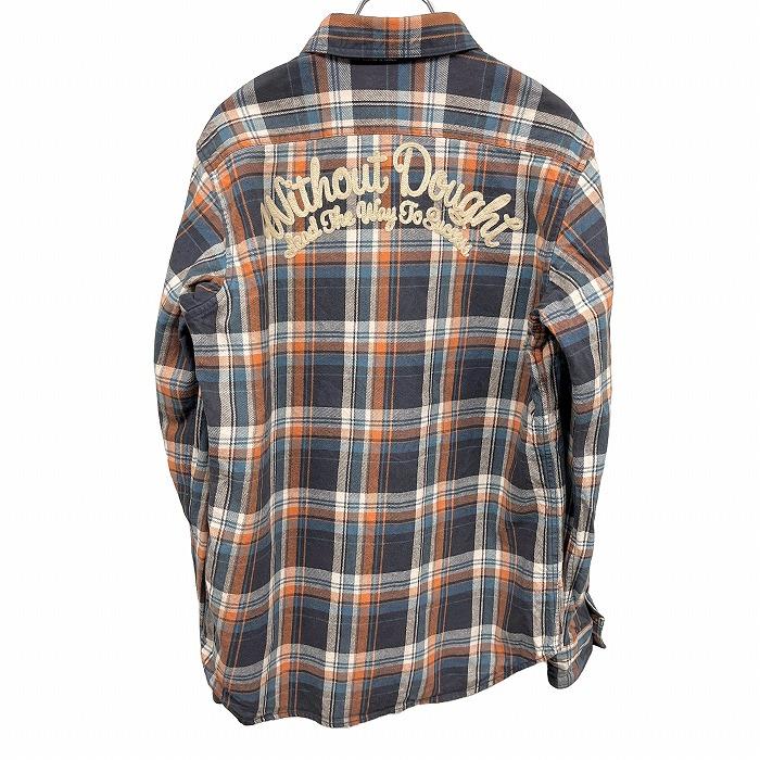 STOOGE ネルシャツ チェック 背中刺繍 少し硬めの生地感 両胸ポケット 長袖 裾にロゴパッチ 綿100% M 茶×紺×青×オフホワイト メンズ | STOOGe