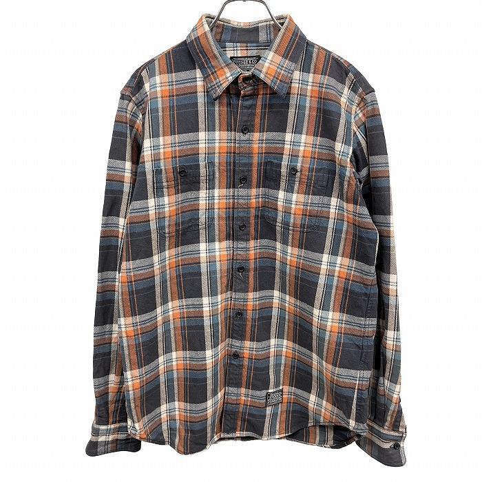 STOOGE ネルシャツ チェック 背中刺繍 少し硬めの生地感 両胸ポケット 長袖 裾にロゴパッチ 綿100% M 茶×紺×青×オフホワイト メンズ | STOOGe | 01