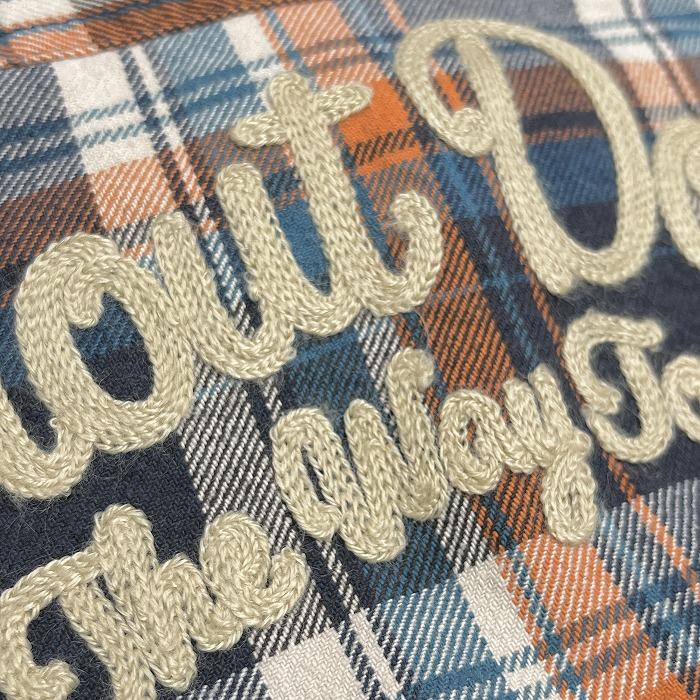 STOOGE ネルシャツ チェック 背中刺繍 少し硬めの生地感 両胸ポケット 長袖 裾にロゴパッチ 綿100% M 茶×紺×青×オフホワイト メンズ | STOOGe | 05