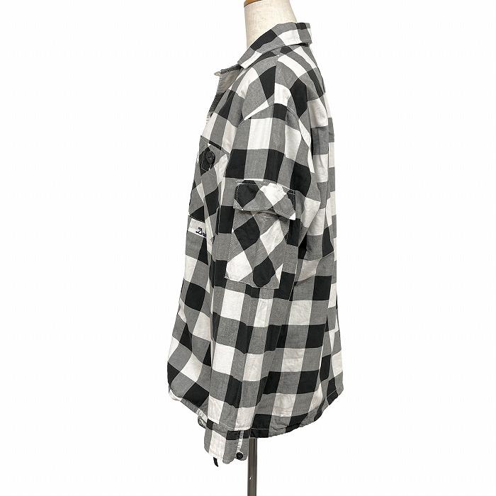 ドラッグストアーズ オープンカラーシャツ 開襟 ボックスカット バッファローチェック 長袖 日本製 綿100% F ブラック 黒×白 レディース | drug store's | 02